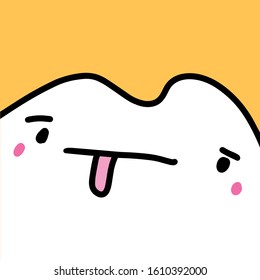 Unhappy sad depressive hand drawn vector creature monster in cartoon comic style yellow white tongue expressive