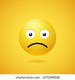 Unhappy sad emoticon with opened eyes and mouth on yellow gradient background. Vector funny yellow cartoon Emoji icon. 3D illustration for chat or message.