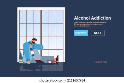 unhappy sad man drinker with bottles alcoholic drinking alone depressed addicted drunk guy having problem alcohol addiction