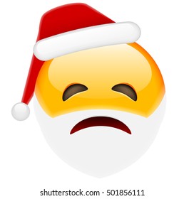 Unhappy Santa Smile Emoticon for Christmas and New Year. Isolated vector illustration on white background