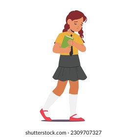 Unhappy School Girl Character Walks With A Heavy Heart, Her Shoulders Slouched, And A Somber Expression On Her Face, As If Carrying The Weight Of The World. Cartoon People Vector Illustration