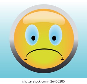 Unhappy smile button on blue background