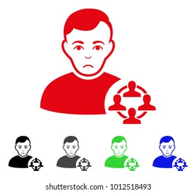 Unhappy Social Networker vector icon. Vector illustration style is a flat iconic social networker symbol with gray, black, blue, red, green color versions. Face has desperate feeling.