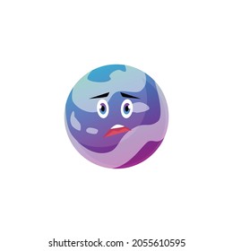Unhappy space planet cute cartoon character with sad face, flat .vector illustration isolated on white background. Funny universe planet emoji for children.