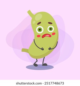 Ilustración vectorial de personaje de dibujos animados de estómago infeliz. Órgano humano digestivo insalubre. Cuidado de la salud, nutrición, concepto de emoción para el Anuncio o el Diseño web