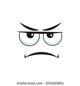 Unhappy suspicious emoji, with offended sorrow head and big eyes . Vector bored irritated face with big eyes, character in depression and bad mood. Upset emoticon with sad face