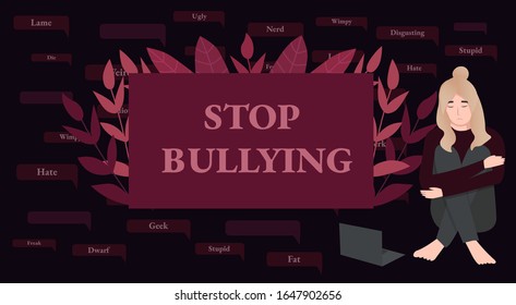 Unhappy teen getting cyber bullying, victim of net trolling, depression, social medial danger
