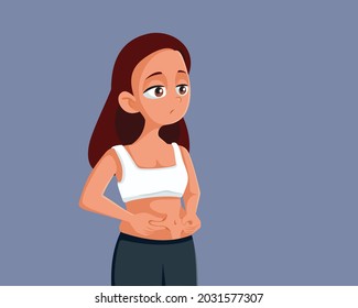 Unhappy Teen Having Body Image Problems Vector Illustration. Young female having complexes and insecurities about her body image feeling self-conscious 
