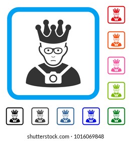 Unhappy Thailand King vector pictograph. Person face has unhappy sentiment. Black, grey, green, blue, red, orange color versions of thailand king symbol inside a rounded rectangular frame.