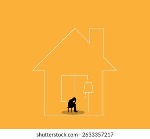 Unhappy Thinking Man Silhouette Sitting on a Chair at Home. People in trouble and stress vector art