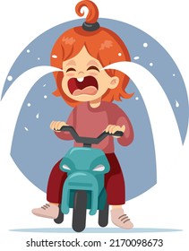 
Unhappy Toddler Crying Riding a Tricycle Vector Illustration. Cute little child feeling upset suffering an injury at play time
