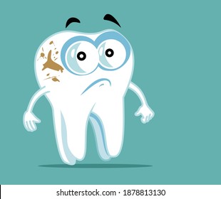 Unhappy Tooth Cartoon Character with Coffee Stains
