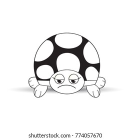 unhappy tortoise cartoon vector drawing in black