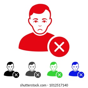 Unhappy User Delete vector icon. Vector illustration style is a flat iconic user delete symbol with gray, black, blue, red, green color variants. Face has unhappy feeling.