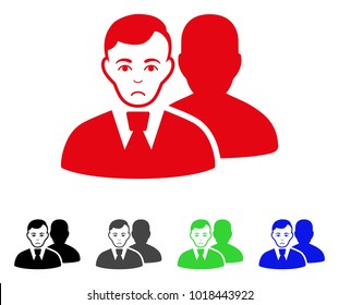 Unhappy Users vector icon. Vector illustration style is a flat iconic users symbol with gray, black, blue, red, green color variants. Face has problem sentiment.