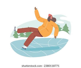 Unhappy Woman Character Slips On The Icy Rink, Her Face Contorted With Dismay, Cartoon People Vector Illustration