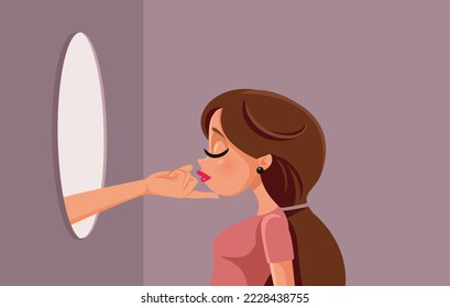 
Unhappy Woman Looking Building Self Confidence Vector Illustration. Self-help concept drawing of a young lady feeling depressed
