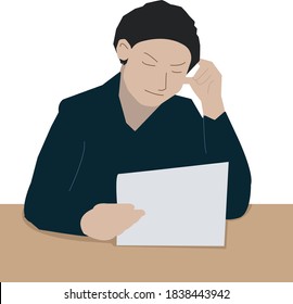 unhappy  woman looking through paper document. Upset  woman feeling nervous about bank debt notification, worrying about financial problems, dismissal letter. in flat art vector