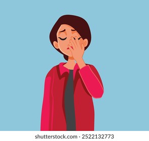 
Unhappy Woman Making Facepalm Gesture Vector Illustration. Stressed lady being frustrated from her mistakes 
