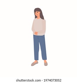 Unhappy woman with psychological trauma flat vector illustration isolated