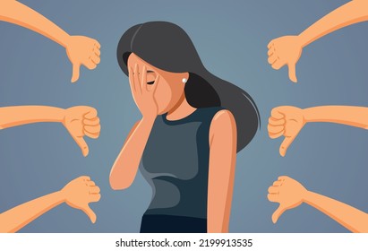 Unhappy Woman Receiving Criticism Vector Concept Illustration. Young Lady Feeling Guilty After Negative Feedback On Her Mistake
