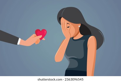 
La Mujer Infeliz Rechazando El Amor No Deseado Avanza Caricatura Vectorial. Herida novia rechaza gesto afectivo de reconciliación
