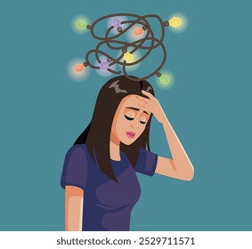 
Unhappy Woman Suffering from Holiday Blues Vector Illustration
Stressed girl feeling depressed during Christmas time 
