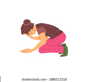 Unhappy young girl in despair, anger, kneels, sadness, expression loneliness, pain problems. Frustrated woman with nervous problems, in anger, irritation holding his head. Despair, frustration vector