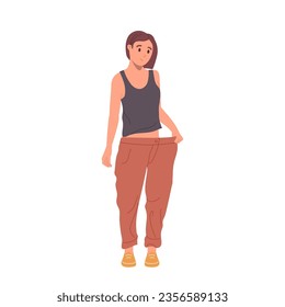 Unhappy young woman character suffering from anorexia unintentional weight loss as diabetes symptom