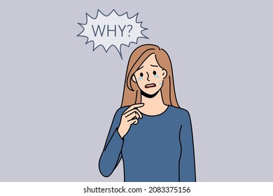 Unhappy Young Woman Feel Stressed Crying Of Life Injustice Or Discrimination. Upset Girl Distressed Suffer From Mental Or Psychological Problems. Depression, Healthcare Concept. Vector Illustration.