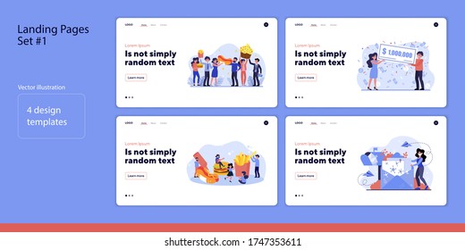 Unhealthy eating set. Fast food cafe customers, money prize winner, coronavirus news. Flat vector illustration. Communication concept for banner, website design or landing web page