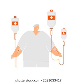 Unhealthy Elderly people with intravenous drip on isolated background.