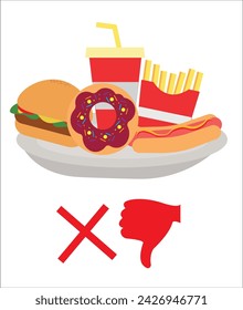 Unhealthy fast food diet hand drawing vector illustration