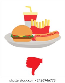 Unhealthy fast food diet hand drawing vector illustration