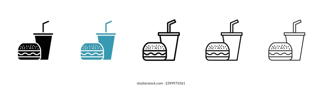 Unhealthy Fast food sign set. Junk foodstuff hamburger and beverage drink fast-food for UI designs.