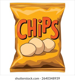 Unhealthy fast food snack bag sticker. Junk food consumption concept in cartoon flat vector illustration, isolated on white.