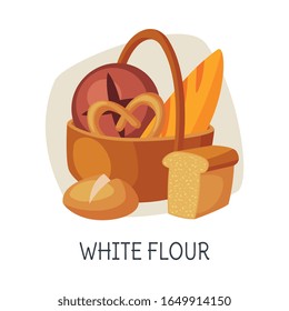 Unhealthy Food For Brain, White Flour, Refined Flour Bakery Vector Illustration