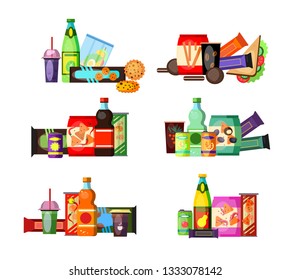 Unhealthy food and drinks set. Junk food collection. Can be used for topics like lunch, snack, fastfood