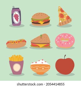 unhealthy food and healthy icons
