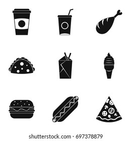 Unhealthy food icon set. Simple style set of 9 unhealthy food vector icons for web isolated on white background