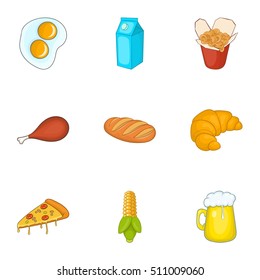 Unhealthy food icons set. Cartoon illustration of 9 unhealthy food vector icons for web