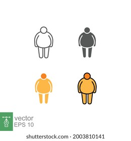 Unhealthy lifestyle with fatness tummy, obesity male silhouette symbol for infographic, pictogram in outline, flat, and solid. Overweight man icon. Vector illustration Design on white background EPS10