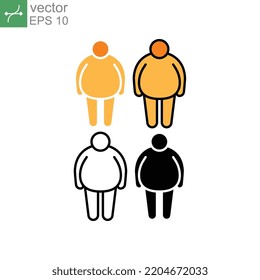 Unhealthy lifestyle with fatness tummy, obesity male silhouette symbol infographic, pictogram in outline, flat, and solid . Overweight man icon. Vector illustration Design on white background EPS 10.