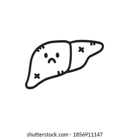 Unhealthy liver Hand drawn cartoon doodle style.