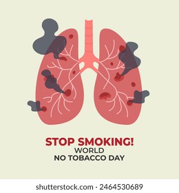 Unhealthy lungs damaged by smoking banner. No tobacco day concept