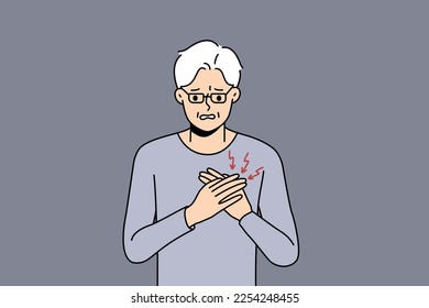 Unhealthy mature grandfather suffer from heart problems  Unwell sick old man touch chest struggle and cardiac arrest  Elderly healthcare  Vector illustration  