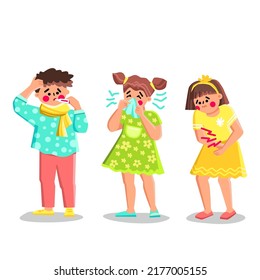 unhealthy sick kid vector. flu home, boy girl, ill patient child unhealthy sick kid character. people flat cartoon illustration
