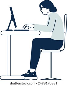 Unhealthy sitting posture. Woman work at computer desk