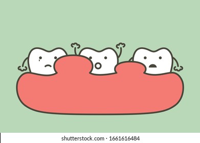 dientes malsanos porque gingivitis o enfermedad de las encías con absceso, el chicle está hinchado - caricatura dental vector estilo plano personaje adorable de diseño