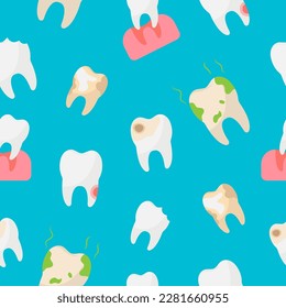 Unhealthy teeth, seamless pattern. The concept of teeth health and hygiene, vector illustration.